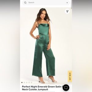 Perfect Night Emerald Green Satin Cowl Neck Culotte Jumpsuit Medium